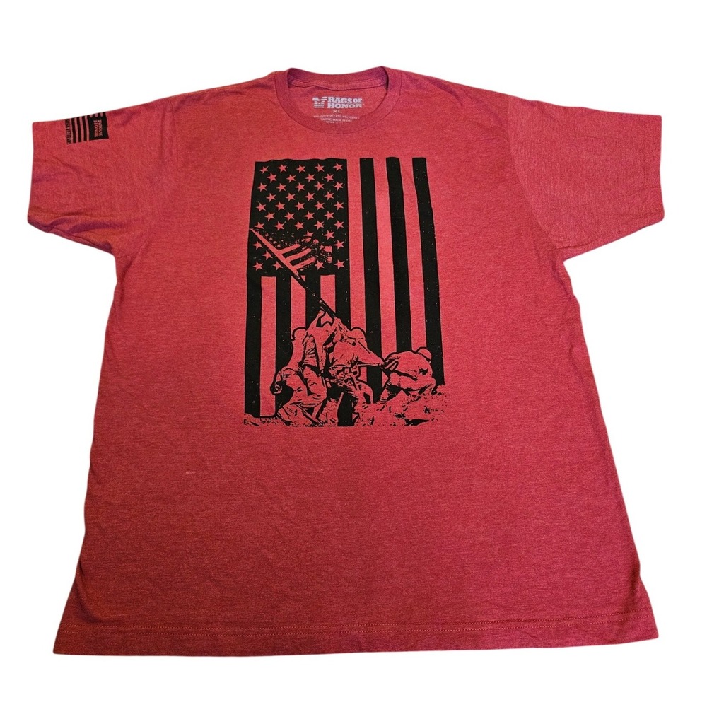 Rags of Honor Mens XL Iwo Jima American Flag Graphic T-Shirt Heather Red USA